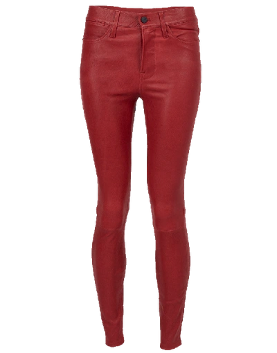 Frame Le High Crop Leather Skinny Jeans In Dark Red