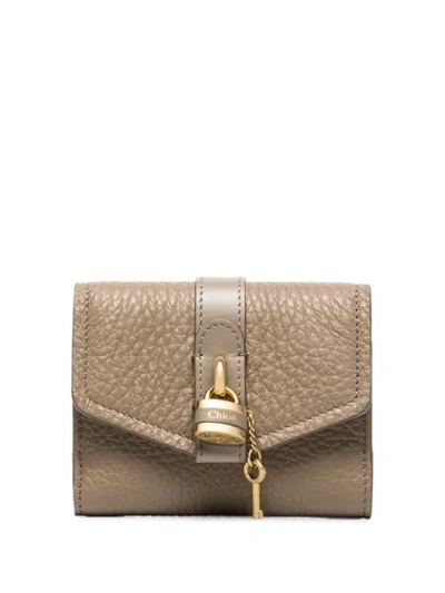 Chloé Grey Aby Lock Small Leather Wallet In Brown