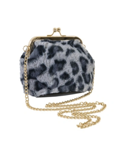 Area Stars Faux Fur Bag With Kiss Lock Closure And Chain Crossbody Strap In Grey