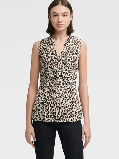 Dkny Women's Pleated Leopard Top With Tie Neck - In Copper