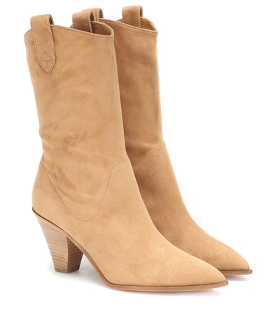 Aquazzura Boogie Cowboy 70 Suede Ankle Boots In Sand