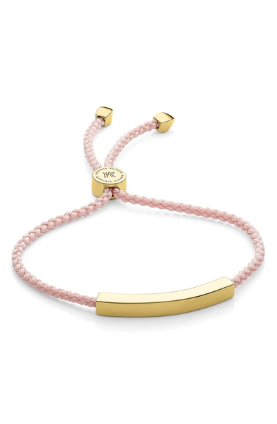 Monica Vinader Engravable Linear Bar Friendship Bracelet In Gold/ballet Pink