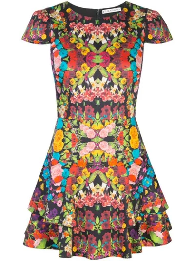 Alice And Olivia Ainsley Floral Double Ruffle Stretch Cotton Minidress In Multicolour