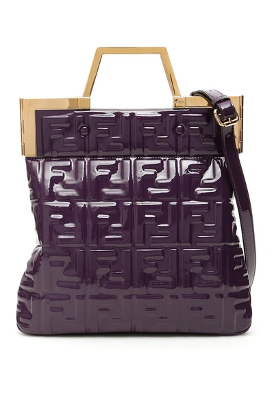 Fendi Ff Logo Embossed Shopper Tote Bag In Purple
