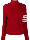 Thom Browne 4-bar Compact Waffle Turtleneck Sweater In Red