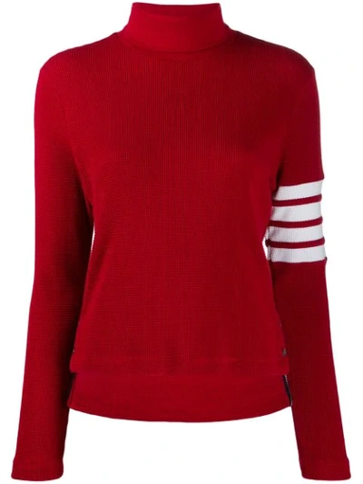 Thom Browne 4-bar Compact Waffle Turtleneck Sweater In Red