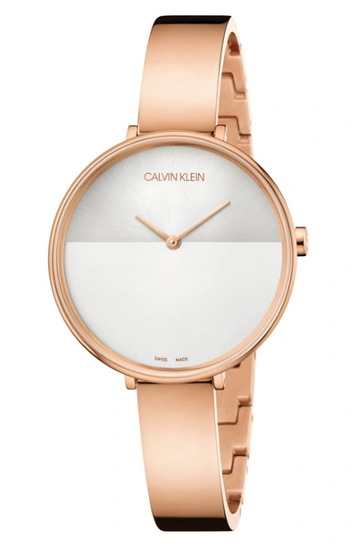 Calvin Klein Women's Rise Extension Rose Gold-tone Pvd Stainless Steel Bangle Bracelet Watch 38mm In Rose Gold/ Silver/ Rose Gold