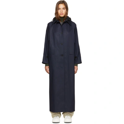 Kassl Editions Ssense Exclusive Navy Canvas Trench Coat In Navy/oil