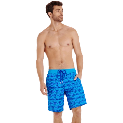 Vilebrequin Flocks Hyppocampes Swim Trunks In Swimming Pool Blue