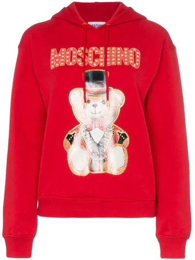 Moschino Logo Printed Hoodie In Red