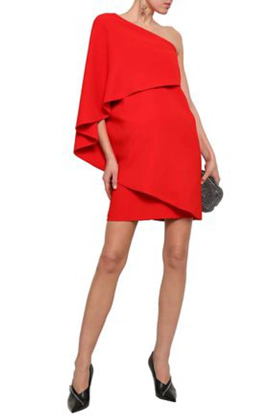 Givenchy One-shoulder Layered Crepe Mini Dress In Tomato Red