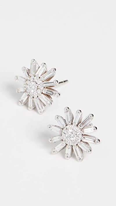 Suzanne Kalan 18k White Gold Fireworks Diamond Flower Stud Earrings