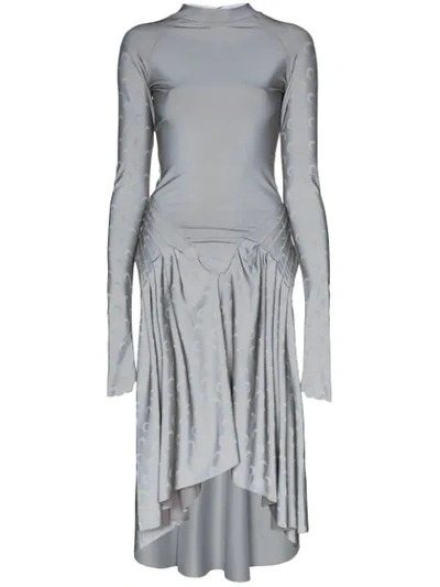 Marine Serre Moon Print Dipped-hem Dress In Silver