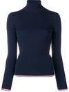 Thom Browne Rwb Tipping Stripe Cashmere Turtleneck Jumper In Blue