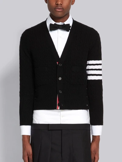 Thom Browne Baby Cable Short Cashmere Cardigan In Black