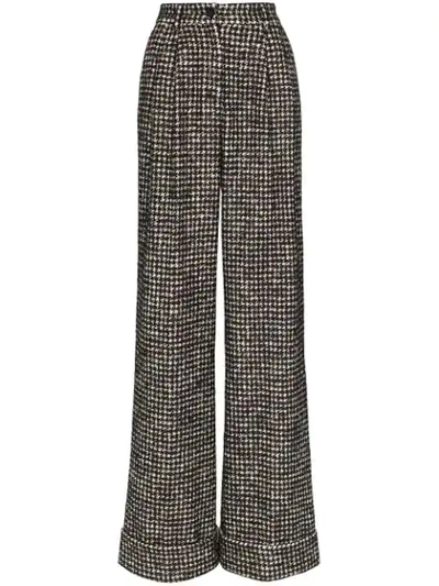 Dolce & Gabbana Houndstooth Wide-leg Trousers In Black