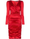 Dolce & Gabbana Draped Stretch Satin Midi Dress In Red