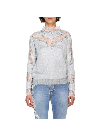 Ermanno Scervino Sweater With Long Sleeves And Lace Inserts In Pearl