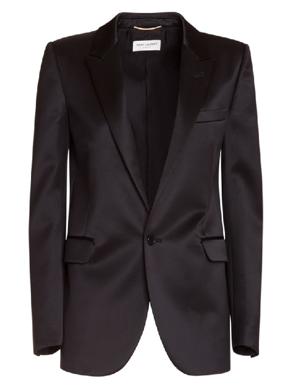 Saint Laurent Single-breasted Tube Jacket In Satin Viscose In Nero ...