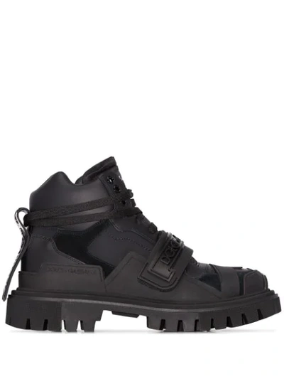 Dolce & Gabbana Logo Combat Boots In Black
