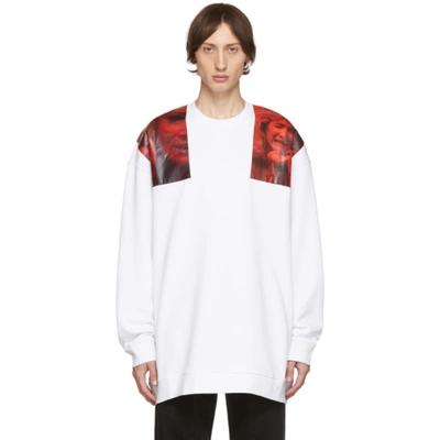 Raf Simons Opening Ceremony Oversized Shoulder Patch Crewneck Jumper In 00010 White