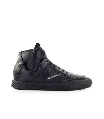 Emporio Armani Black Leather High Sneaker