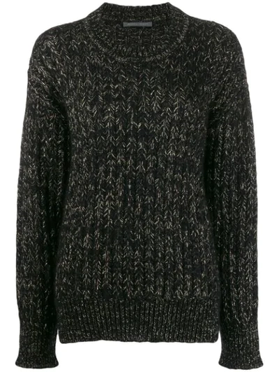 Alberta Ferretti Knitted Wool Blend And Lurex Crewneck In 2555 Nero