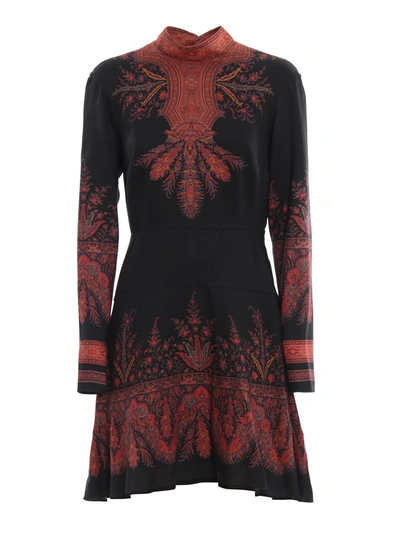Etro Wool And Silk Twill Printed Flared Dress In Multicolour