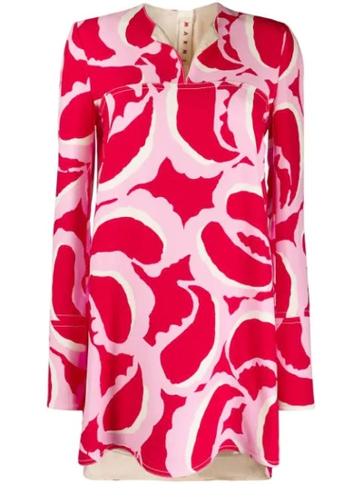 Marni Abstract Print Tunic Top In Tec14 Pink Clematis