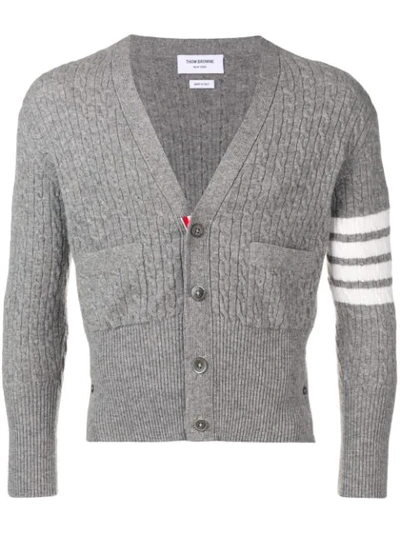 Thom Browne Baby Cable Short Cashmere Cardigan In Grey