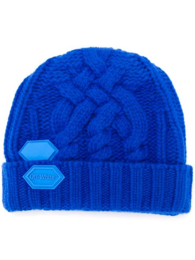 Off-white Blue Cable-knit Wool Beanie