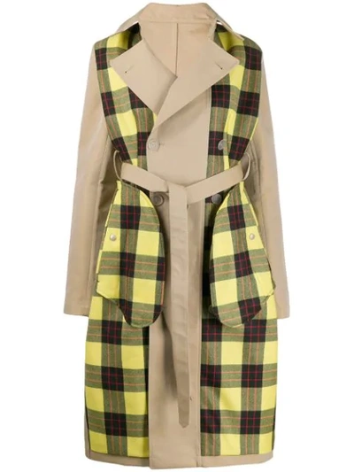 Ben Taverniti Unravel Project Checked Panels Trench Coat In Multicolor