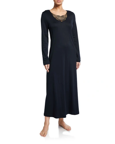 Hanro Adina Lace-inset Long Nightgown In Black