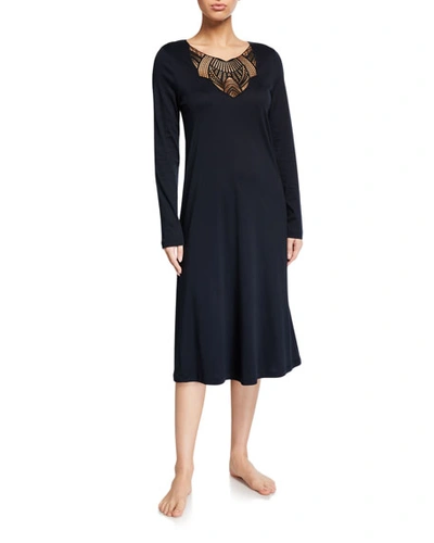 Hanro Adina Long Sleeve Short Nightgown In Black