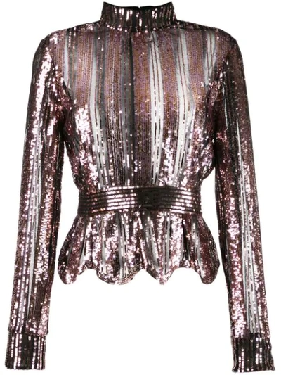 Derek Lam 10 Crosby Long Sleeve Mock Neck Sequin Stripe Top In Pink