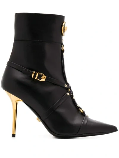 Versace Medusa Ankle Boots In D41oh Nero Oro Caldo