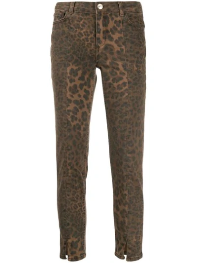 Twinset Leopard Print Cropped Trousers In Neutrals