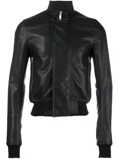 Rick Owens Cropped Leather Bomber Jacket In Black