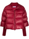 Red Valentino Red(v) Knitted Sleeves Zipped Puffer Jacket In Lacca