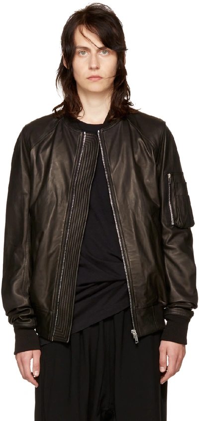 Rick Owens Black Leather Raglan Bomber Jacket | ModeSens