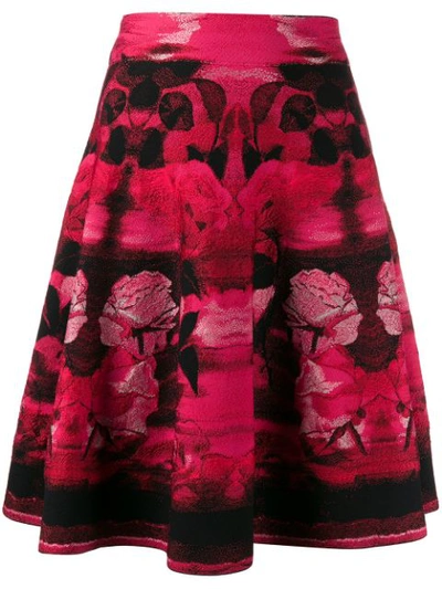 Alexander Mcqueen A-line Rose Print Skirt In Red