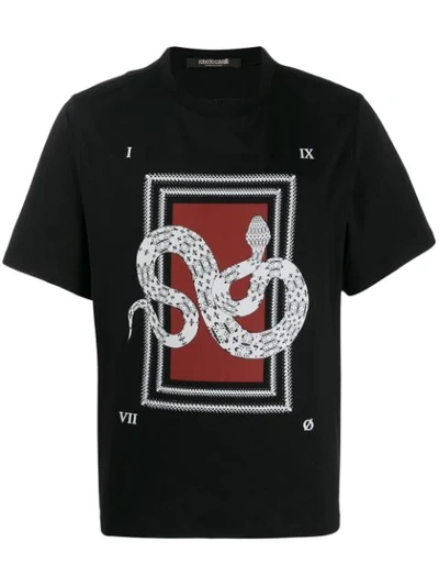 Roberto Cavalli Snake Print T-shirt In Black