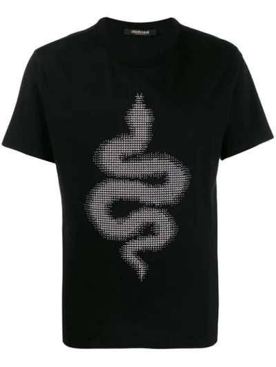 Roberto Cavalli Rhinestone Snake T-shirt In Black