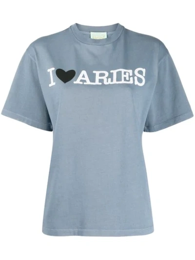 Aries Logo Print T-shirt In Blue