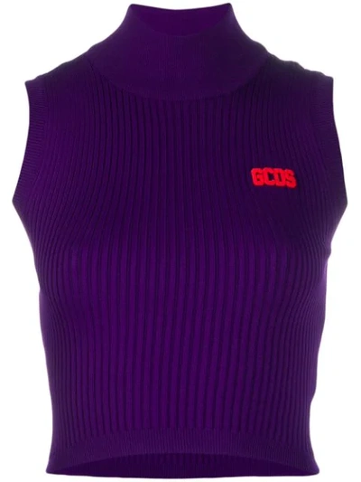 Gcds Ribbed Knit Logo Top In Purple