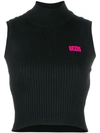 Gcds Ribbed Knit Logo Top In Black