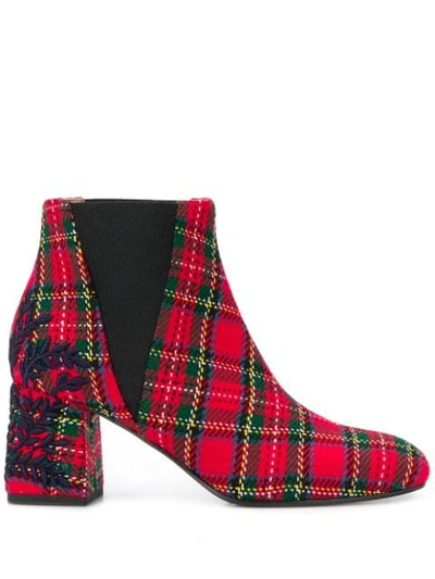 Pollini Tartan Ankle Boots In Red