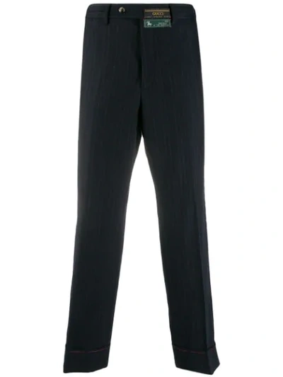 Gucci Pinstripe Cropped Trousers In Blue