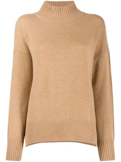 Allude Ribbed Turtle Neck Jumper In Brown