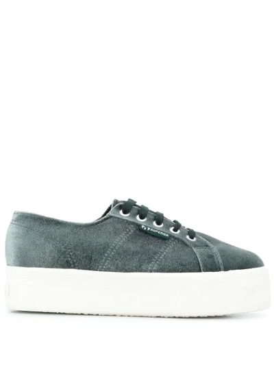 Superga Velvet Chunky Sole Sneakers In Green